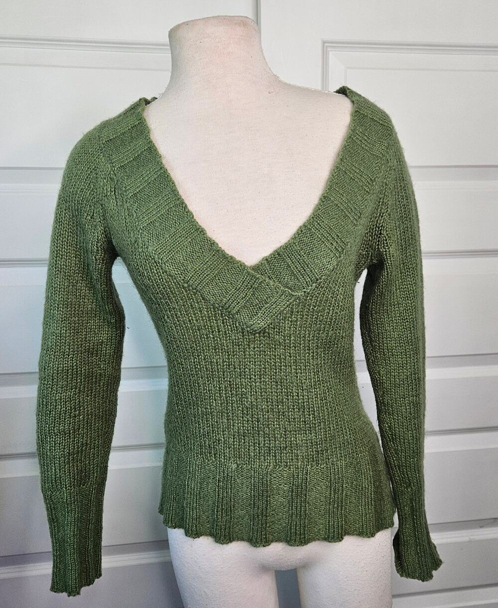 La Redoute Sage Green Mohair Wool Blend V Neck Knit Sweater 2/ 4
